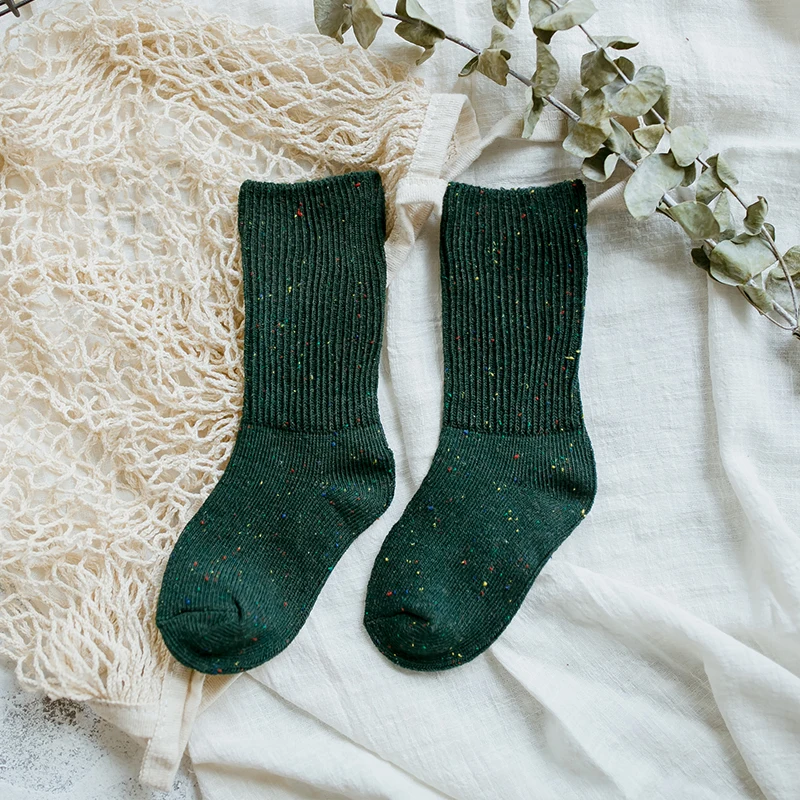 dark green Новые осенне-зимние гольфы для маленьких мальчиков и девочек модные шерстяные короткие носки для маленьких девочек Однотонные z124 - Цвет: dark green