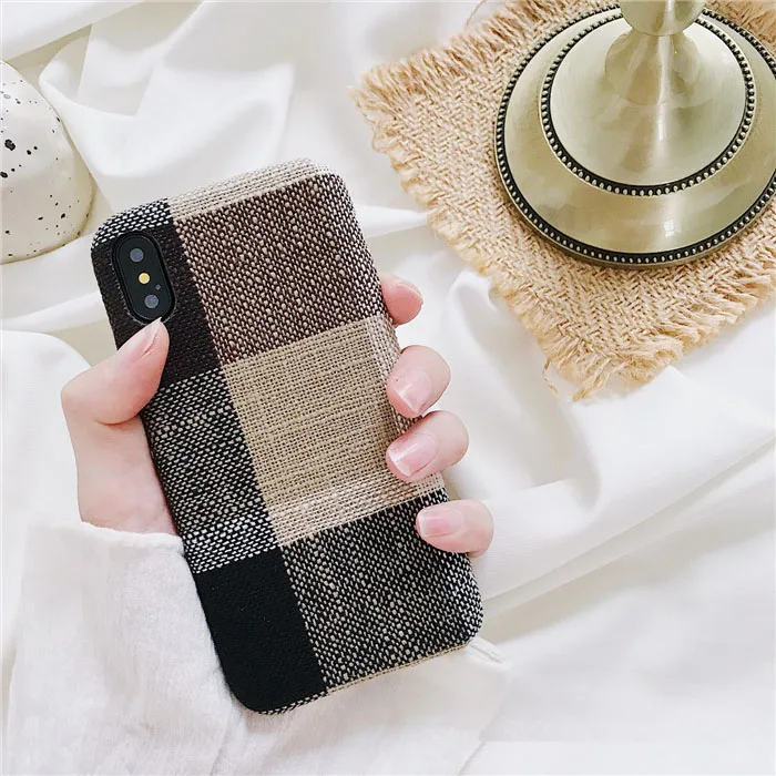Тканевый чехол для iPhone X, XR, XS, Max, 8, 7 plus, мягкий зимний чехол для телефона s, для iPhone 6, 6s Plus, задняя крышка, бизнес капа, Conque - Цвет: Coffe