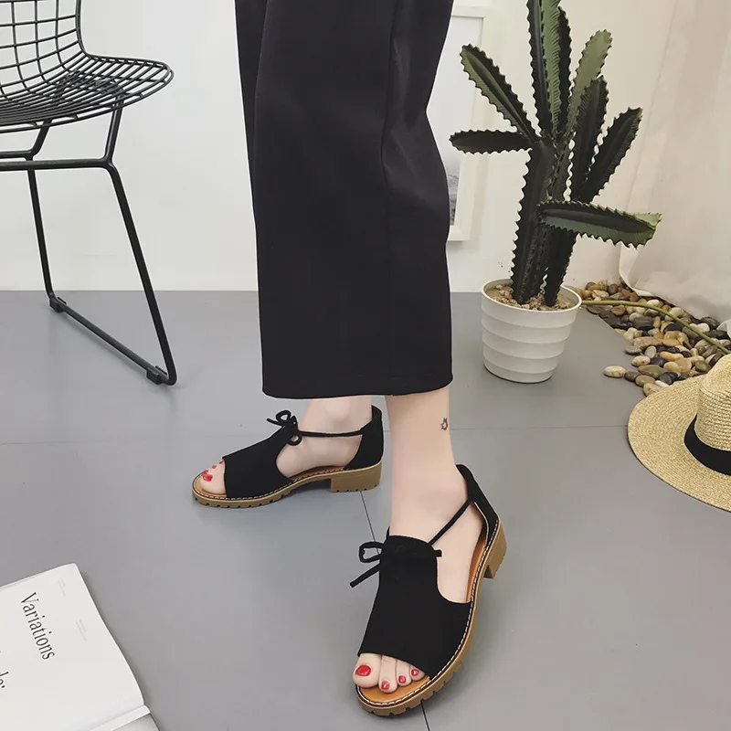 Женские сандалии на толстом каблуке SHIDIWEIEK однотонные босоножки в римском стиле с