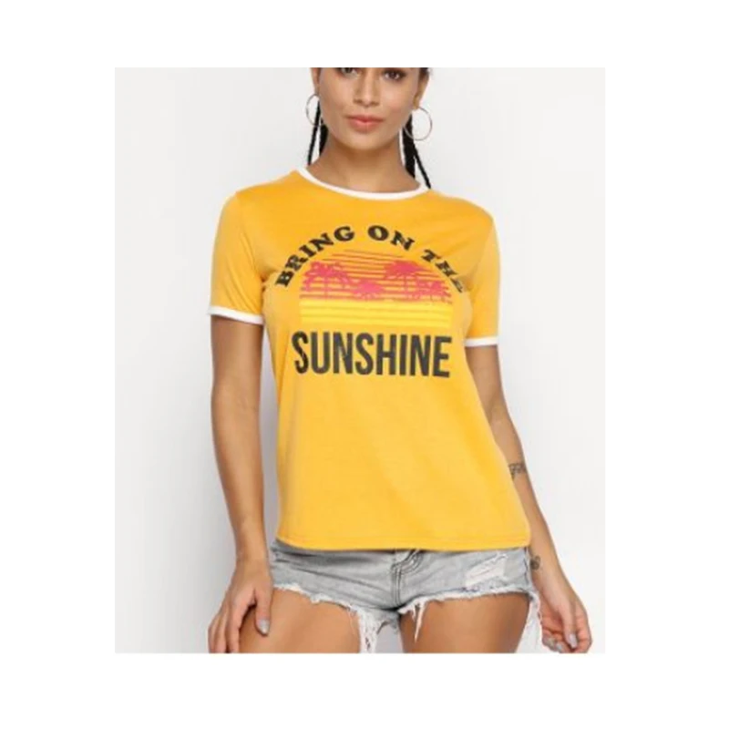2019 Большие размеры женская футболка летние топы с короткими рукавами Bring On The Sunshine