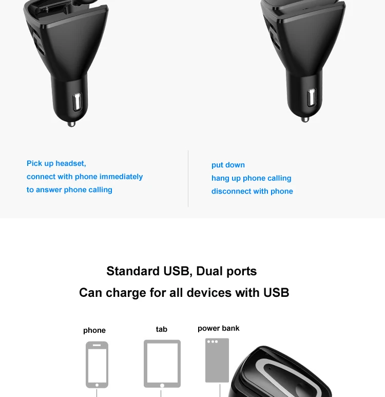 В автомобиль Bluetooth 4,1 Наушники гарнитуры наушники 3.1A Dual USB Зарядное устройство Шум отменить наушники громкой связи вызова для двух телефонов