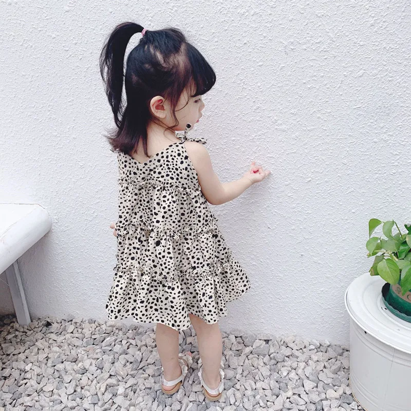 Платье для девочек леопардовые платья без рукавов хлопковое многослойное платье