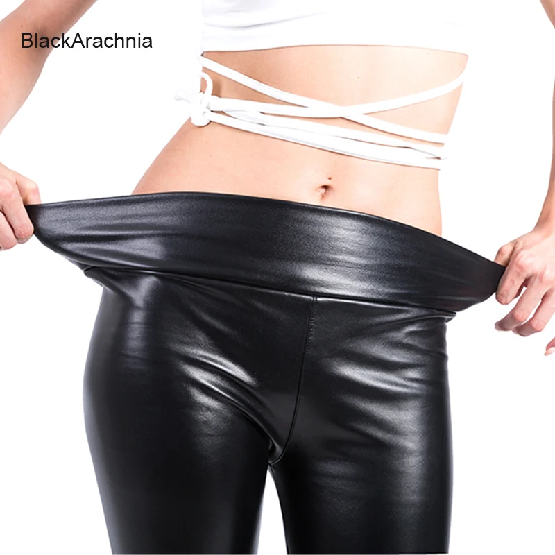 BlackArachnia L-4XL Plus Size Leather Leggings Women High Waist Pants Stretch Slim Black Legging Fashion PU Yoga | Спорт и