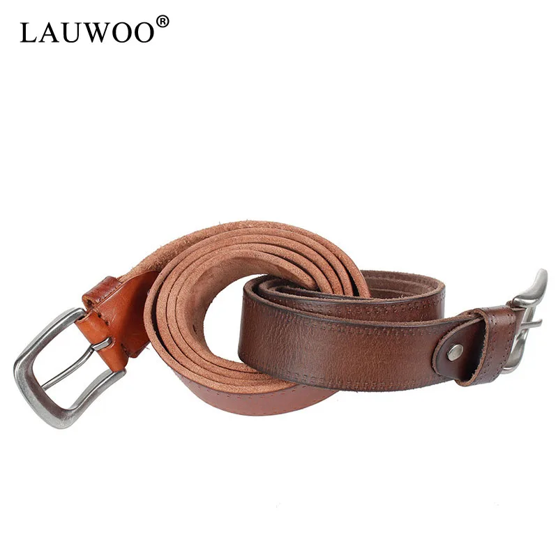 LAUWOO Men belt leather original Top grain Casual belts Pin buckle genuine men Cowhide strap Male Cinto | Аксессуары для одежды