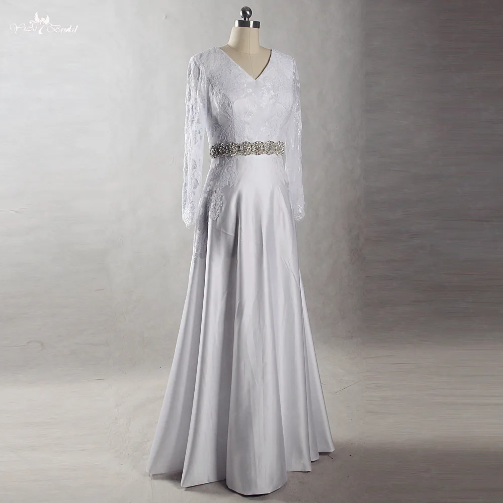 RSW1398 Yiaibridal настоящая работа Кристальный пояс свадебное платье с длинным рукавом v