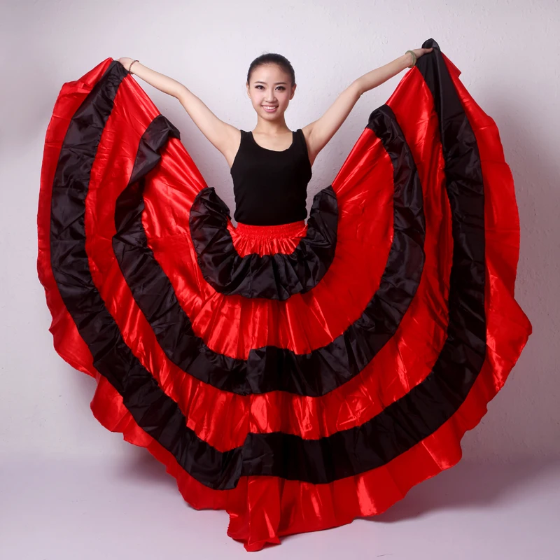 Long Flamenco Skirts Women Red Spanish Clothes Bullfight Festival Gypsy Skirt Performance Stage Ballroom Dance Costumes DN3048