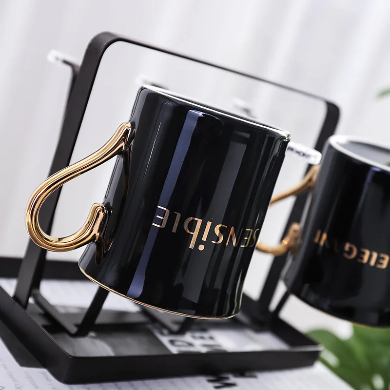 Скандинавский стиль золотая черная керамическая чашка для офиса Бизнес кофейная