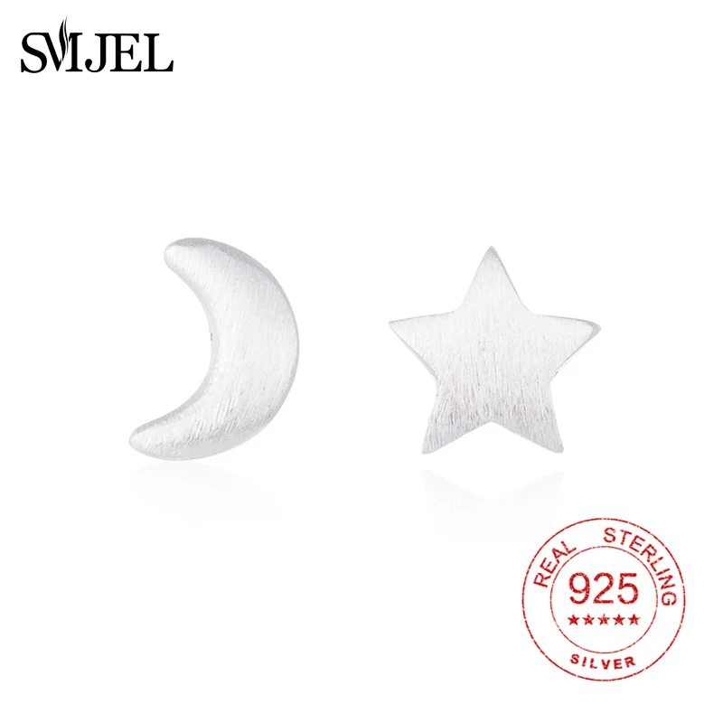 Серьги гвоздики SMJEL из стерлингового серебра 925 пробы с матовыми звездами и Луной