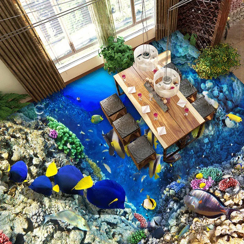 Beibehang пользовательский 3D Средиземноморский Shoal Of Fish Floor водонепроницаемый для