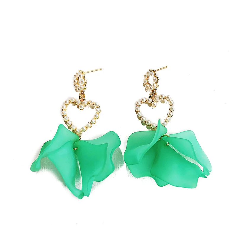 2019 корейские жемчужные лепестки цветка полое сердце длинные висячие серьги