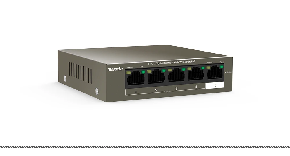 Tenda TEG1105P-4-63W сетевой коммутатор POE коммутатор Gigabit ethernet 5*10/100/1000 Мбит/с RJ45 Порты и разъёмы POE 10 Гбит/с коммутации Ёмкость Plug& Play