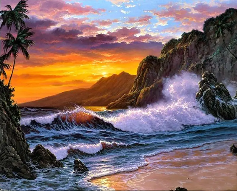 Волна риф. 40x50 см, живопись по номерам, сделай сам, искусство стены, украшения гостиной, пейзаж, фигура, животное, цветок, мультфильм