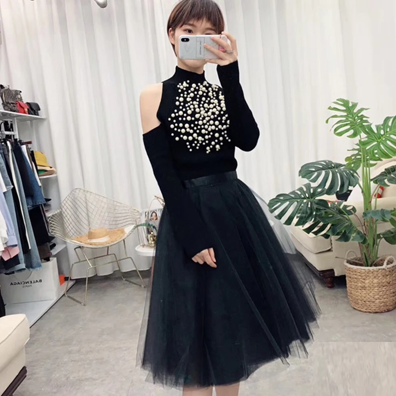 Свадебные туфли с жемчугом бисер свитер просвечивающий со спущенным плечом black