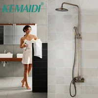 KEMAIDI Luxury Bathroom Rainfall Shower head Antique Brasas Wall Mouned  Swivel Panel Mixer Taps Shower Faucets Set Faucet