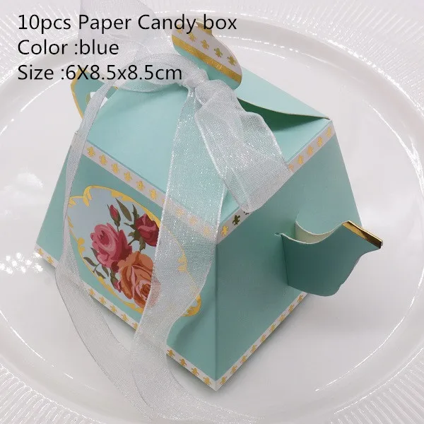 Blue Teapot Романтическая коробка для жениха, невесты, шоколада, украшения для свадебной вечеринки, пустотелая бумажная коробка для конфет с бабочкой, подарочные коробки с кисточками и цветами - Цвет: Blue Teapot