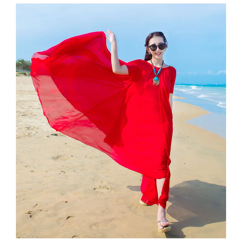 Шифоновое платье в богемном стиле новинка весны-лета 2019 женское однотонное