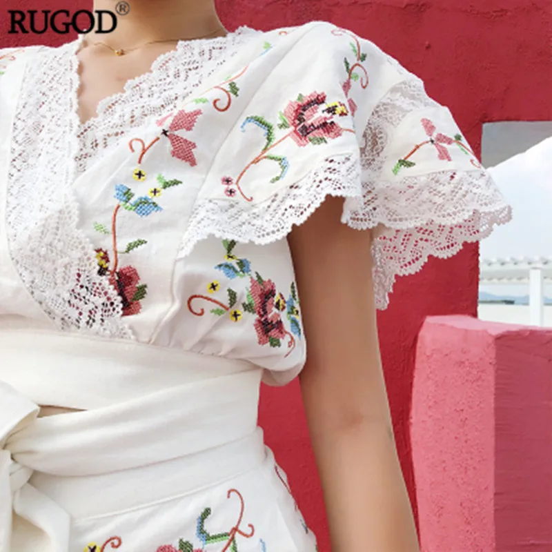 RUGOD комплект из 2 предметов в стиле бохо элегантные кружевные костюмы с цветочной