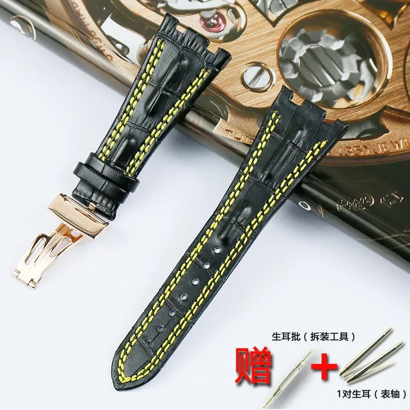 Rose gold buckle 28 мм мужской деловой высококачественный кожаный ремешок для AP Серии кожаный ремешок для женщин спортивный водостойкий ремешок бабочка пряжка аксессуары - Цвет ремешка: Rose gold buckle
