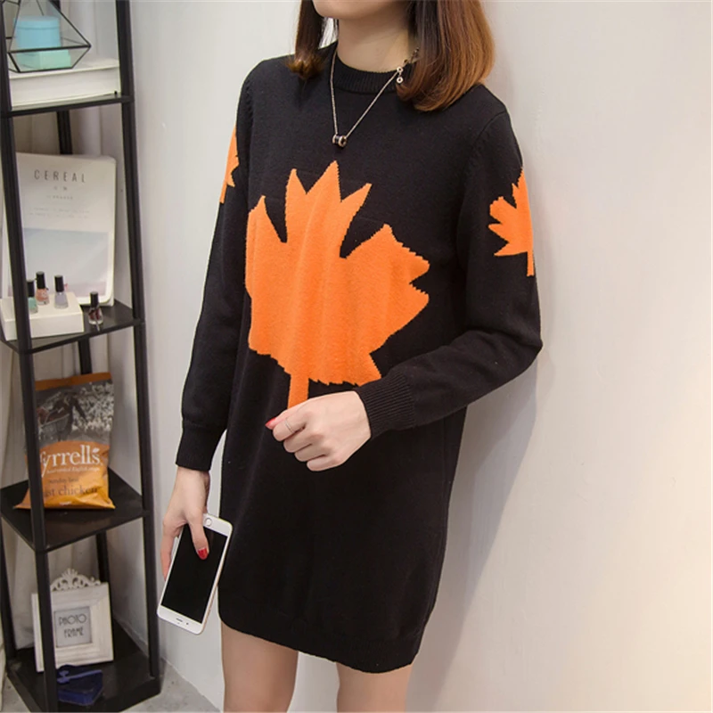 Женское платье-свитер свитер средней длины трикотажный пуловер большого размера