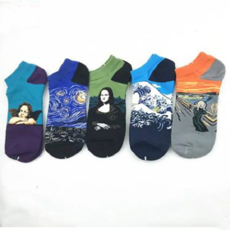 

20PCS=10 pairs spring and summer men's oil painting boat socks