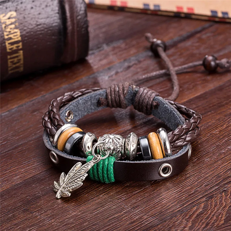 Панк коричневый Браслеты для Для женщин мужчин браслет женский Пояса из