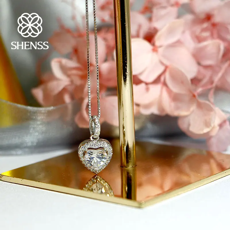 Женское Ожерелье с кулоном из серебра 925 пробы цирков в форме сердца|Ожерелья| |