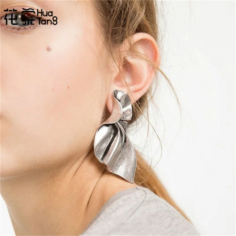 Женские серьги капельки в стиле панк золотого и серебряного