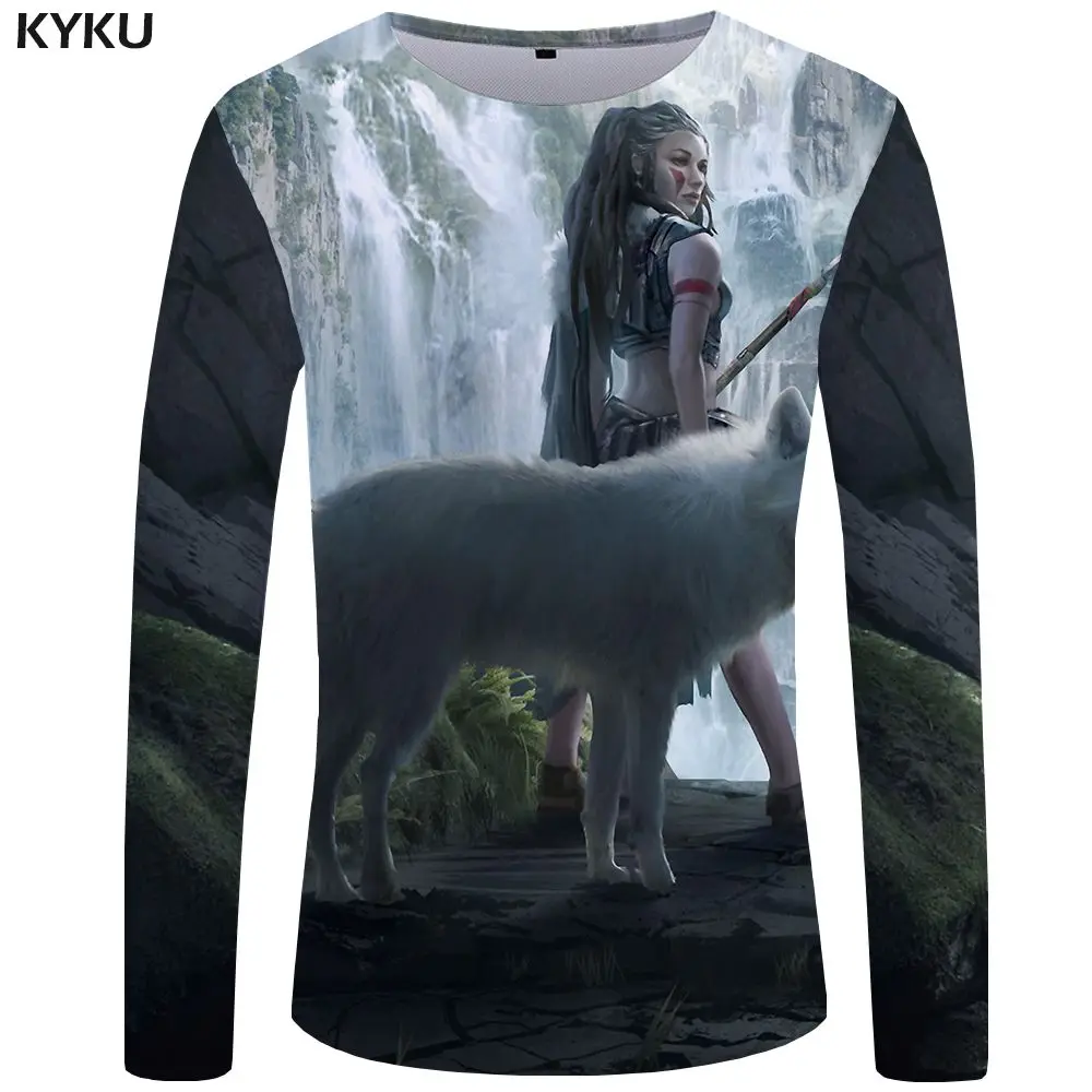 3d t shirt 12 KYKU Wolf футболка мужская с длинным рукавом Футболка готический рок светильник одежда черная забавная футболка s животное 3d Футболка Аниме Мужская одежда s - Цвет: 3d t shirt 12