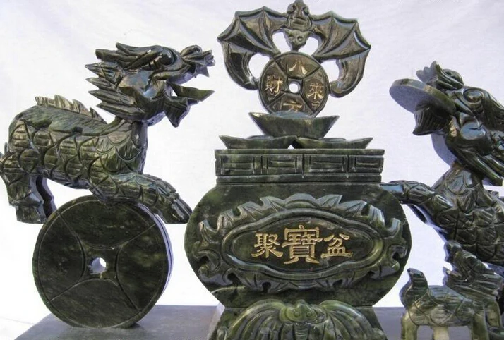 SCY S0695 11 Китайский Превосходный зеленый нефрит фэншуй два зверя фу Фо Собака Лев