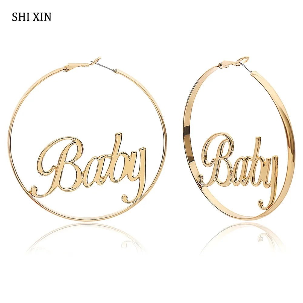 Женские большие серьги кольца SHIXIN массивные круглые с буквами подарочные