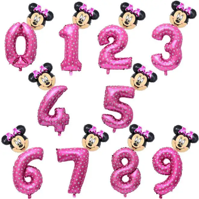 pink minnie number 2 шт. 32 дюйма розовый и голубой номер Фольга надувные шары Mickey воздушные шары с изображением Минни рисунок От 1 до 6 лет, спортивный костюм для мальчиков, девочек декор для вечеринки в честь Дня Рождения - Цвет: pink minnie number