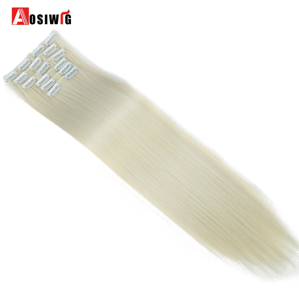 AOSIWIG, 6 шт., длинные, 24 дюйма, стрижка, настоящие, толстые, на всю голову, на заколках, для наращивания волос, натуральные синтетические волосы для женщин
