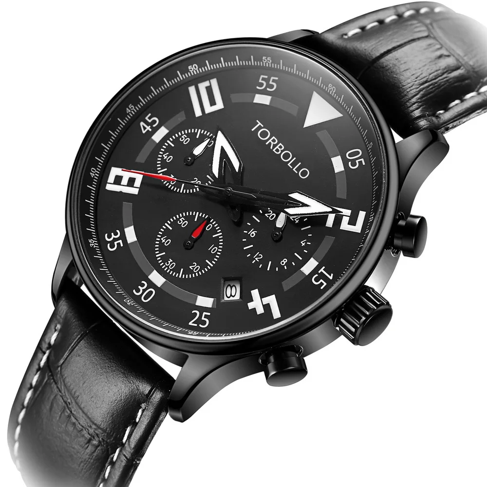 Ремешок из натуральной кожи черного цвета чехол черный циферблат хронограф Для