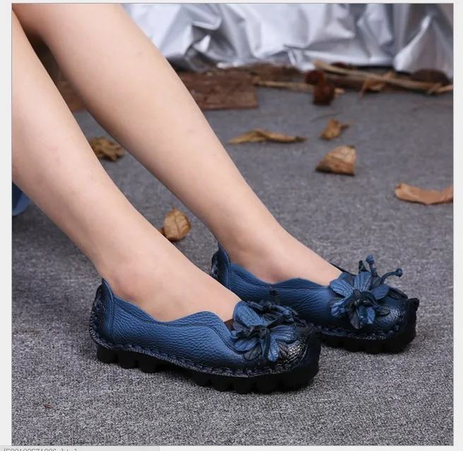 Women Genuine Leather Flat Shoes Woman Loafers 2021 New Fashion Women Casual Handmade Flower Women Flats