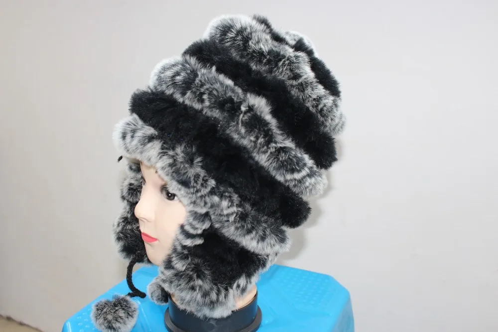 

Thermal rex rabbit hair fur knitted ear protector cap Women