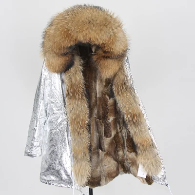 silver OFTBUY пальто с натуральным мехом, зимняя куртка, Женское пальто, воротник из натурального меха енота, длинная парка с подкладкой из меха енота, уличная верхняя одежда - Цвет: silver