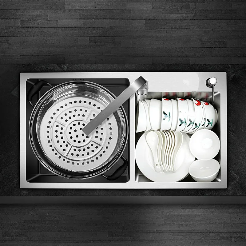 Утолщенная кухонная раковина из нержавеющей стали 304 с двойным пазом 4 мм