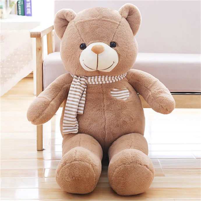 light brown Горячая 60/100 см гигантский любящий медведь набивная плюшевая игрушка медведь с бантом Классическая Кукла Мягкие плюшевые игрушки в подарок на день рождения Для Подружек - Цвет: light brown