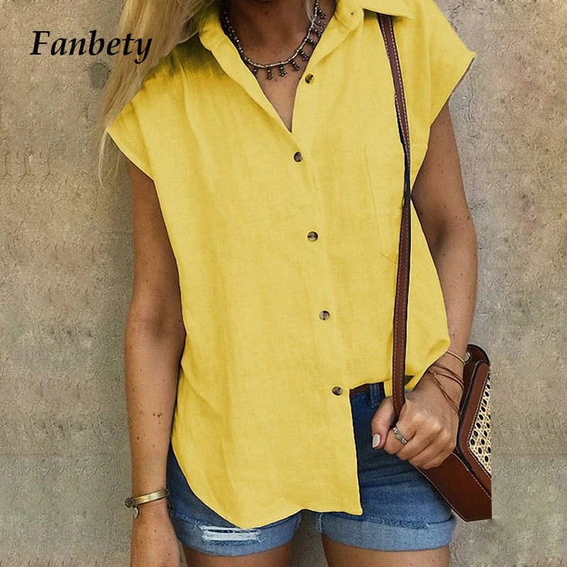 Женская блузка с отложным воротником Fanbety Повседневная Свободная пуговицами и