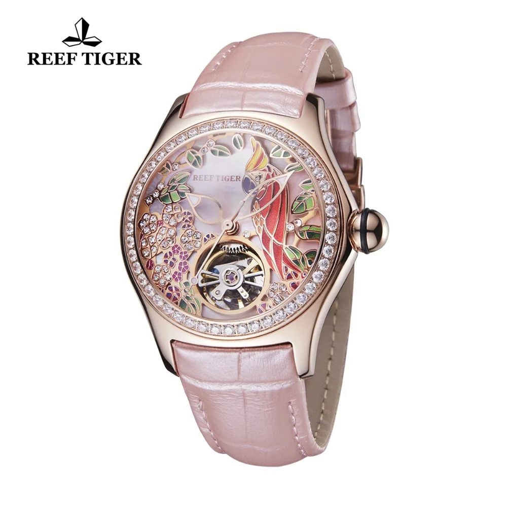 Женские наручные часы Reef Tiger Роскошные водонепроницаемые механические с