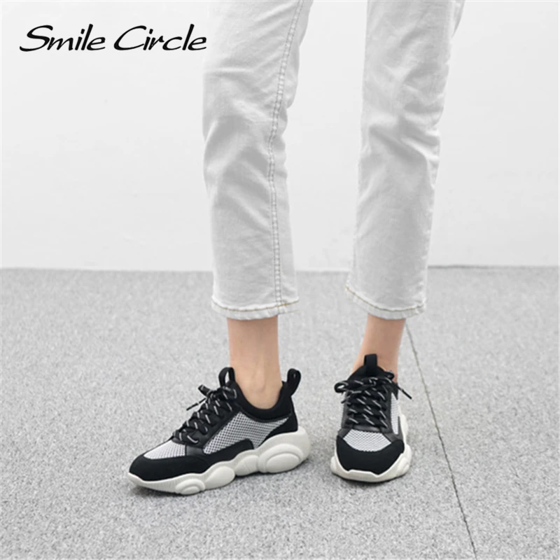 Smile Circle/2019 г. весенние женские кожаные кроссовки со шнуровкой на толстой плоской