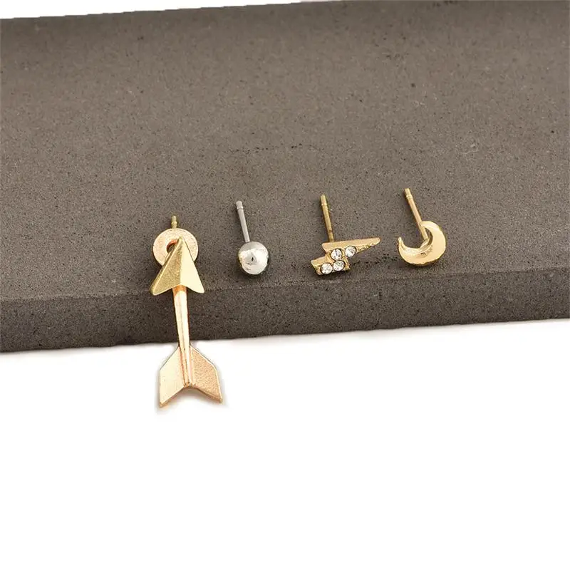 4 шт./компл. панк молния стрела Лунная бусина Кристалл Стразы Золотые серьги