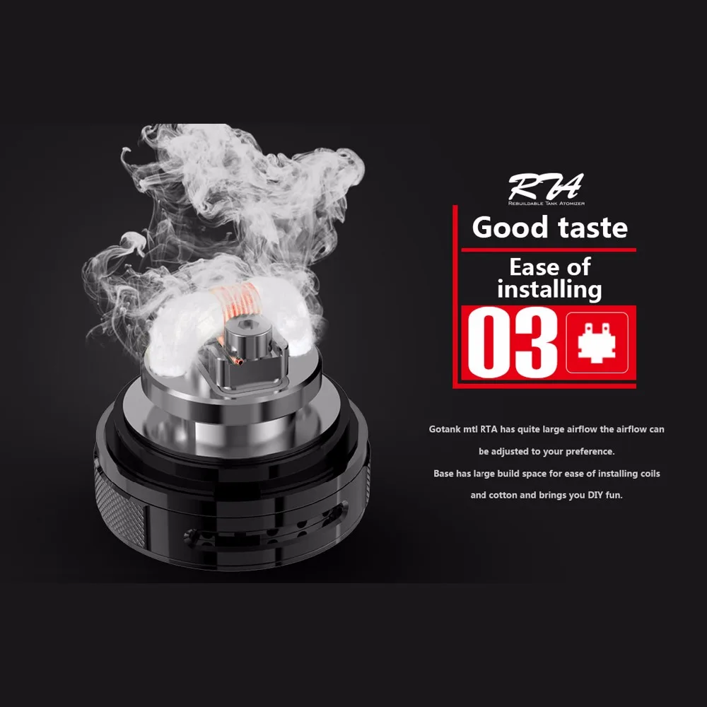 Оригинальный Fumytech Gotank V2 MTL RTA ввиду танк распылителя 3 мл Ёмкость 22 мм Диаметр для