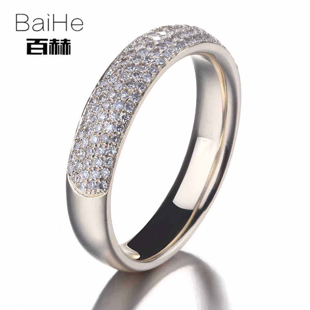 BAIHE Solid 14K желтое золото 0.39CT H/SI круглый натуральный бриллиант обручальное кольцо