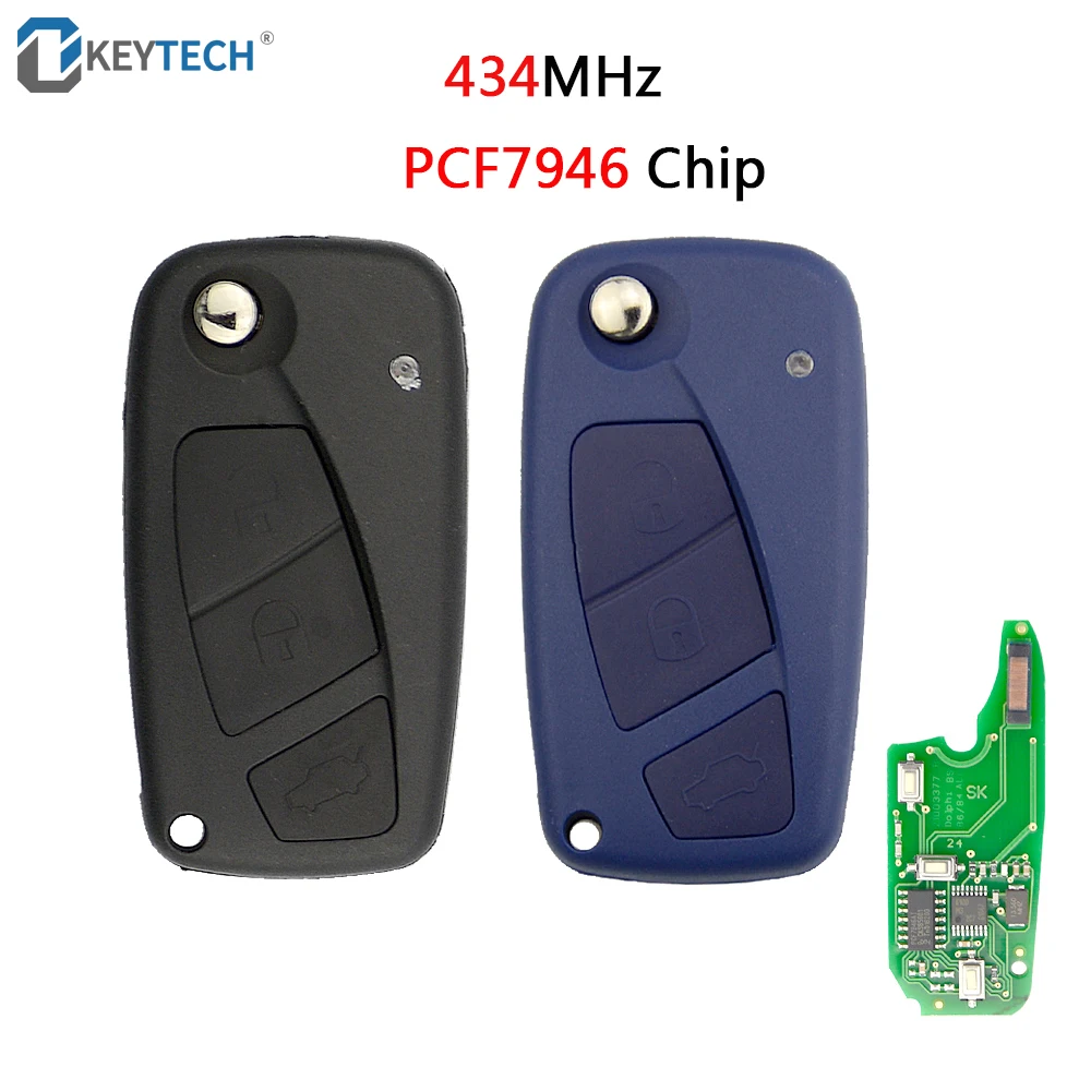 OkeyTech 3 кнопки откидной складной дистанционный ключ 434 МГц PCF7946 чип синий черный цвет для Fiat Punto Ducato Stilo, Panda центральный