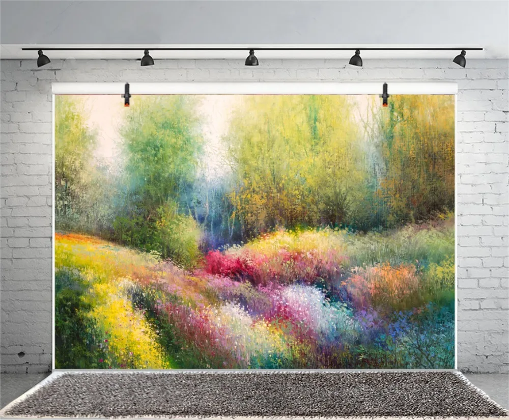 Laeacco фоны для фотосъемки Акварельная живопись красочная трава дерево лес обои