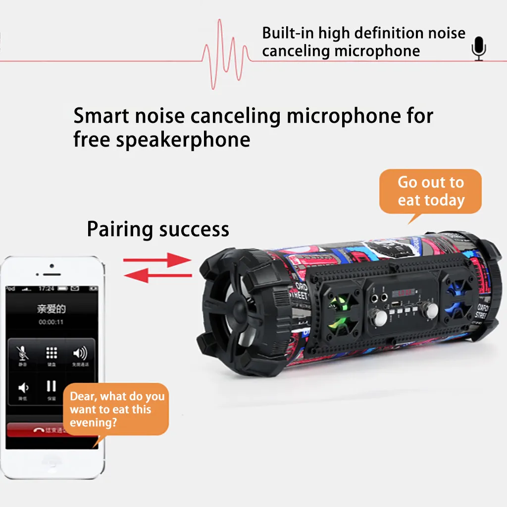 Светодиодный Bluetooth 4,2 динамик беспроводной FM стерео Громкий бас HIFI динамик s сабвуфер AUX USB TF карта#20