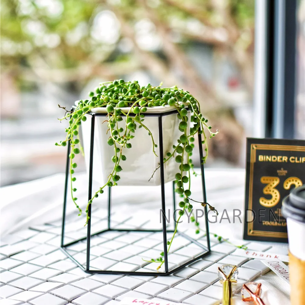 Декоративный черный железный держатель для стойки с керамическим горшком