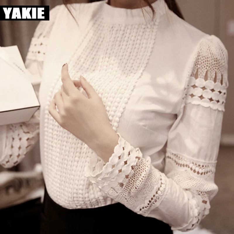 Блузка женская кружевная свободного покроя элегантная офисная белая рубашка