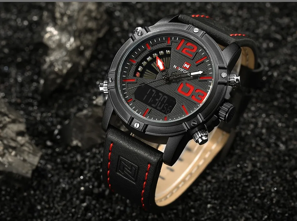 Часы NAVIFORCE мужские спортивные водонепроницаемые с кожаным ремешком|wristwatch